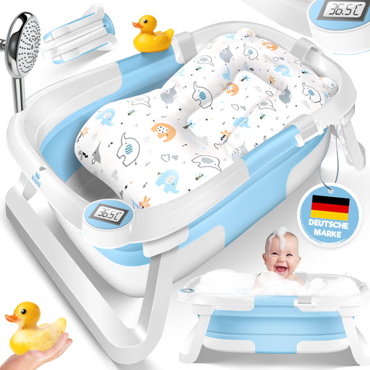 KIDIZ® Baby Bathtub, Baby Bathtub, Space-Saving & Foldable, Bath Tub, Shower Tray for Newborns, Toddlers, 0-24 Months, Portable Travel Shower for Babies, Ergonomic Bathtub with Thermostat and