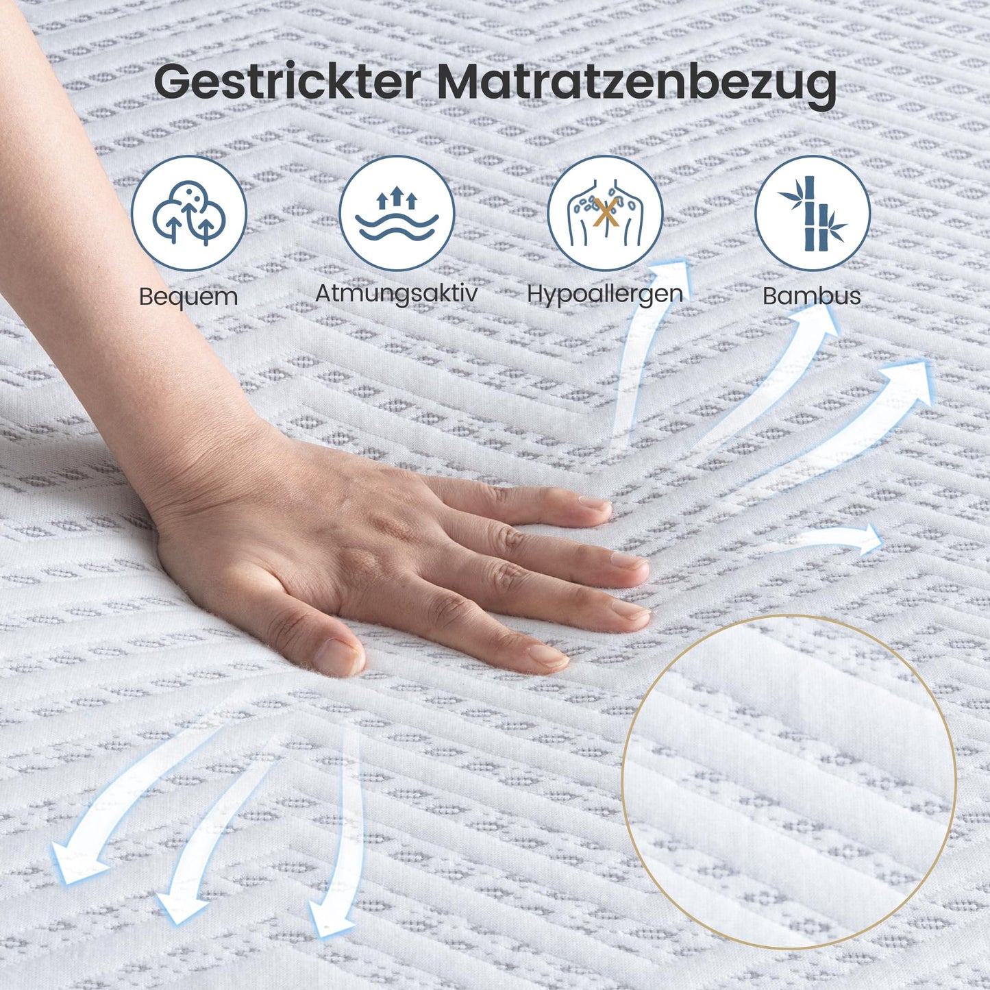 BedStory Mattress 180 x 200 cm Bamboo Charcoal Gel Foam, Height 18 cm, 7-Zone Memory Foam Mattress, Medium Hardness with Support, Removable and Washable Cover (180 x 200 x 18 cm)