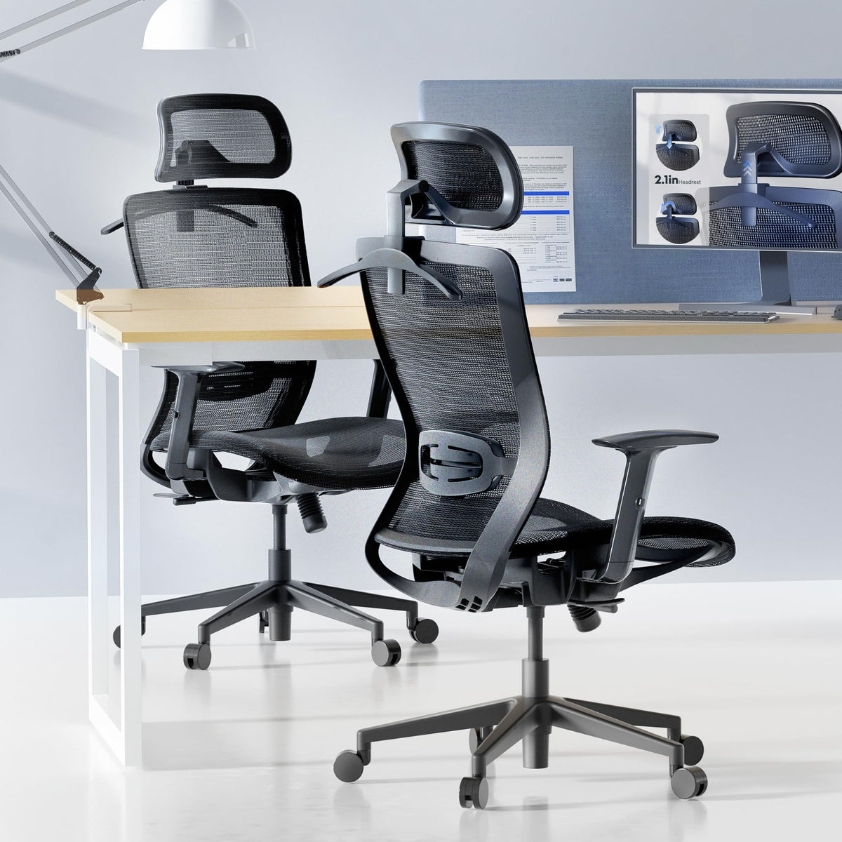 FLEXISPOT OC3C Office Chair Ergonomic Desk Chair Computer Chair Height-Adjustable Seat Headrest Armrest Lumbar Support Swivel Castors Work Chair