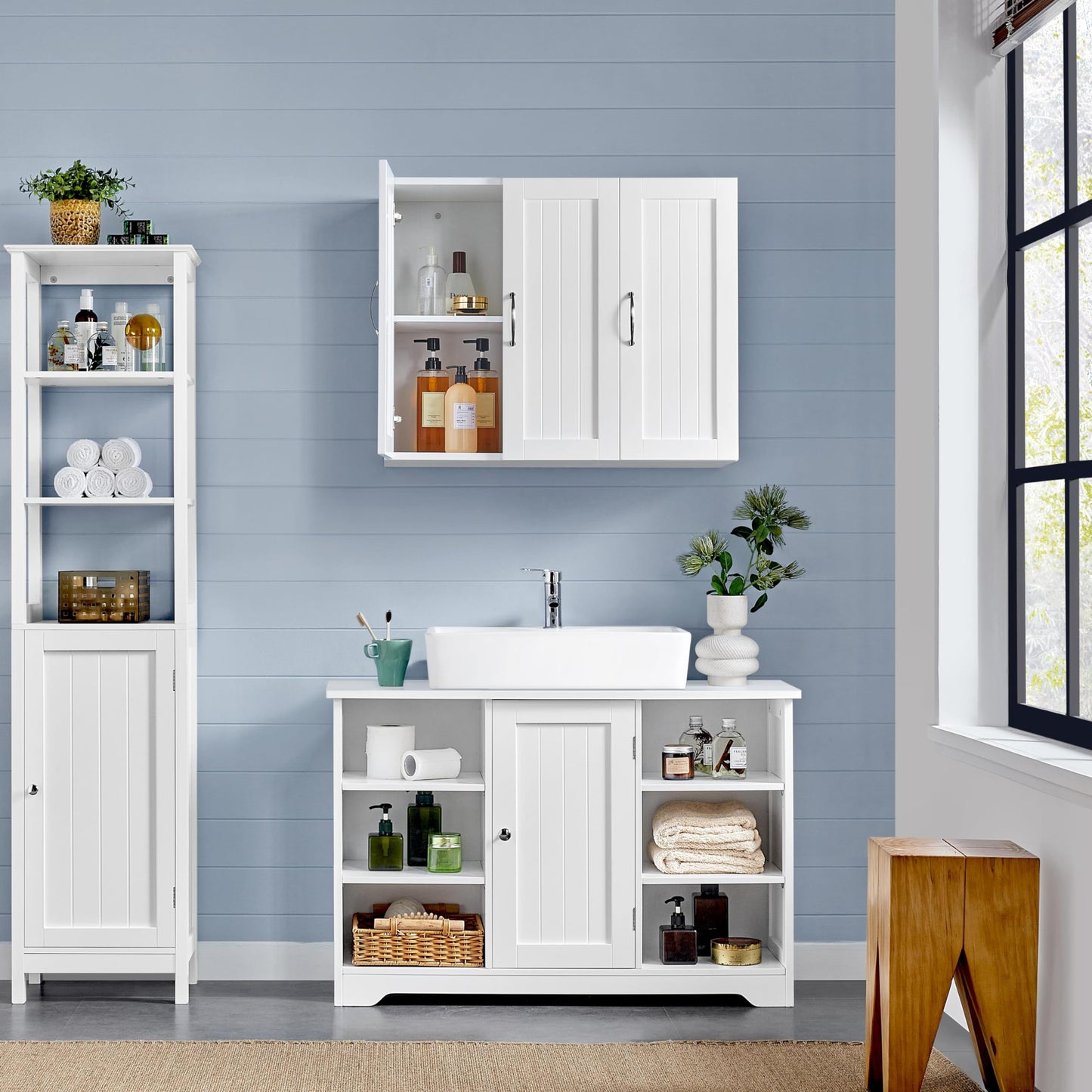 Yaheetech Bathroom Cabinet Wall Cabinet with 3 Doors Bathroom Cabinet Wall Shelf Kitchen Cabinet with Height-Adjustable Shelf for Bathroom Kitchen Laundry Room 75 x 31 x 60 cm