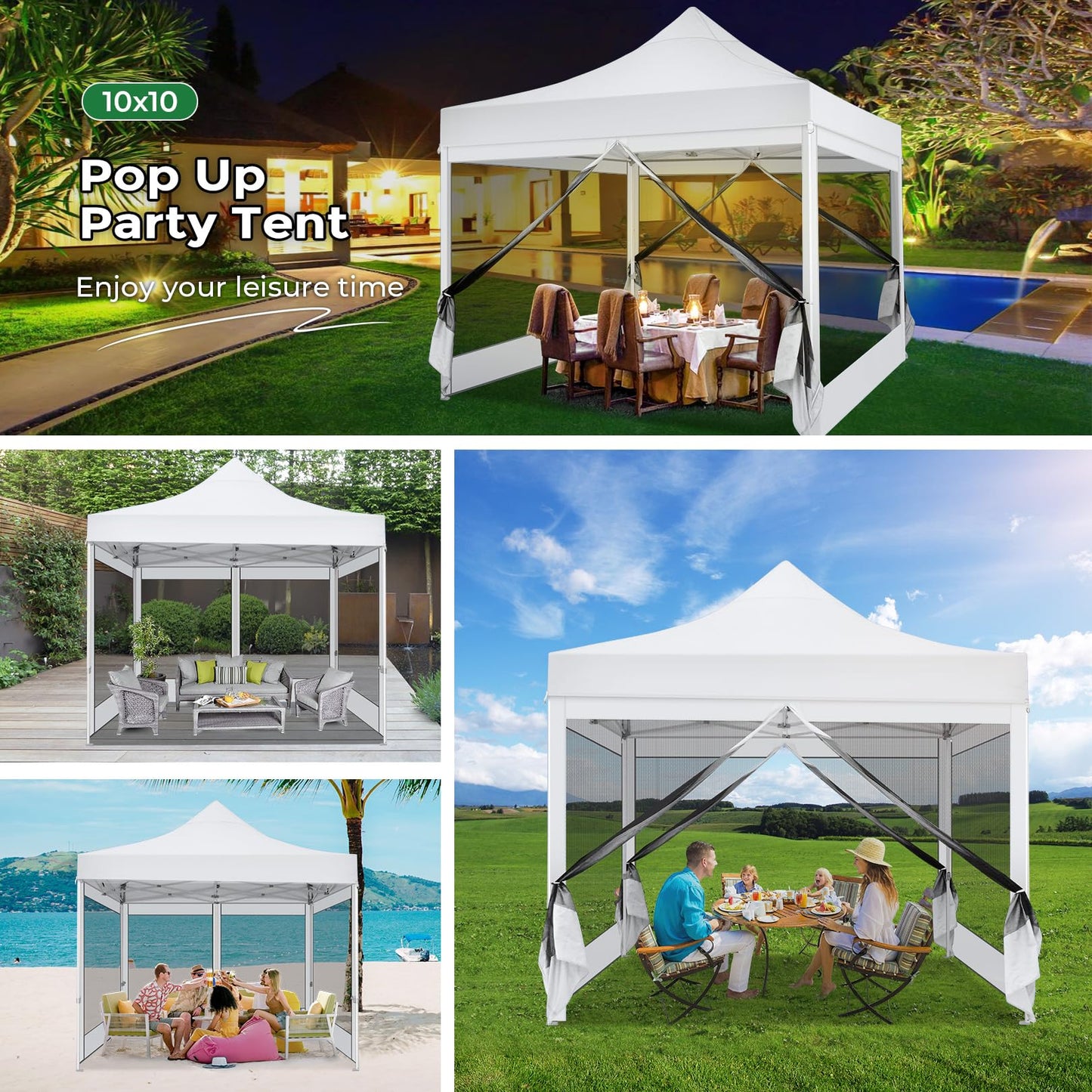 COBIZI Folding Gazebo 3 x 3 m Gazebo 3 x 3 m Waterproof Stable Party Tent Foldable with 4 Side Walls Mosquito Net Pop Up Garden Gazebo Anti-UV for Garden, Grey