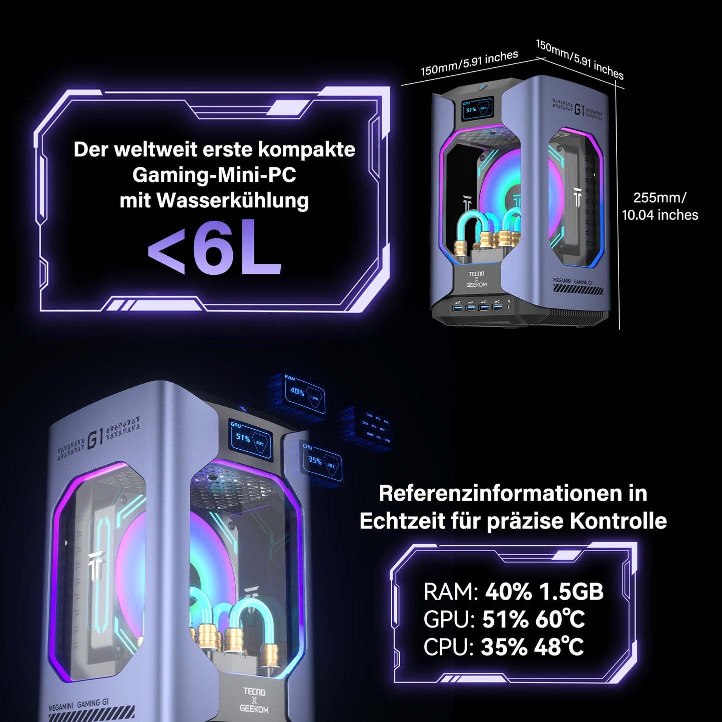 GEEKOM Megamini G1 Gaming PC with Intel i9-13900HK Processor + Nvidia Geforce RTX 4060 8GB Water Cooling High End Desktop Computer Windows 11 Pro 32GB DDR5 RAM + 2TB SSD for All Application Scenarios