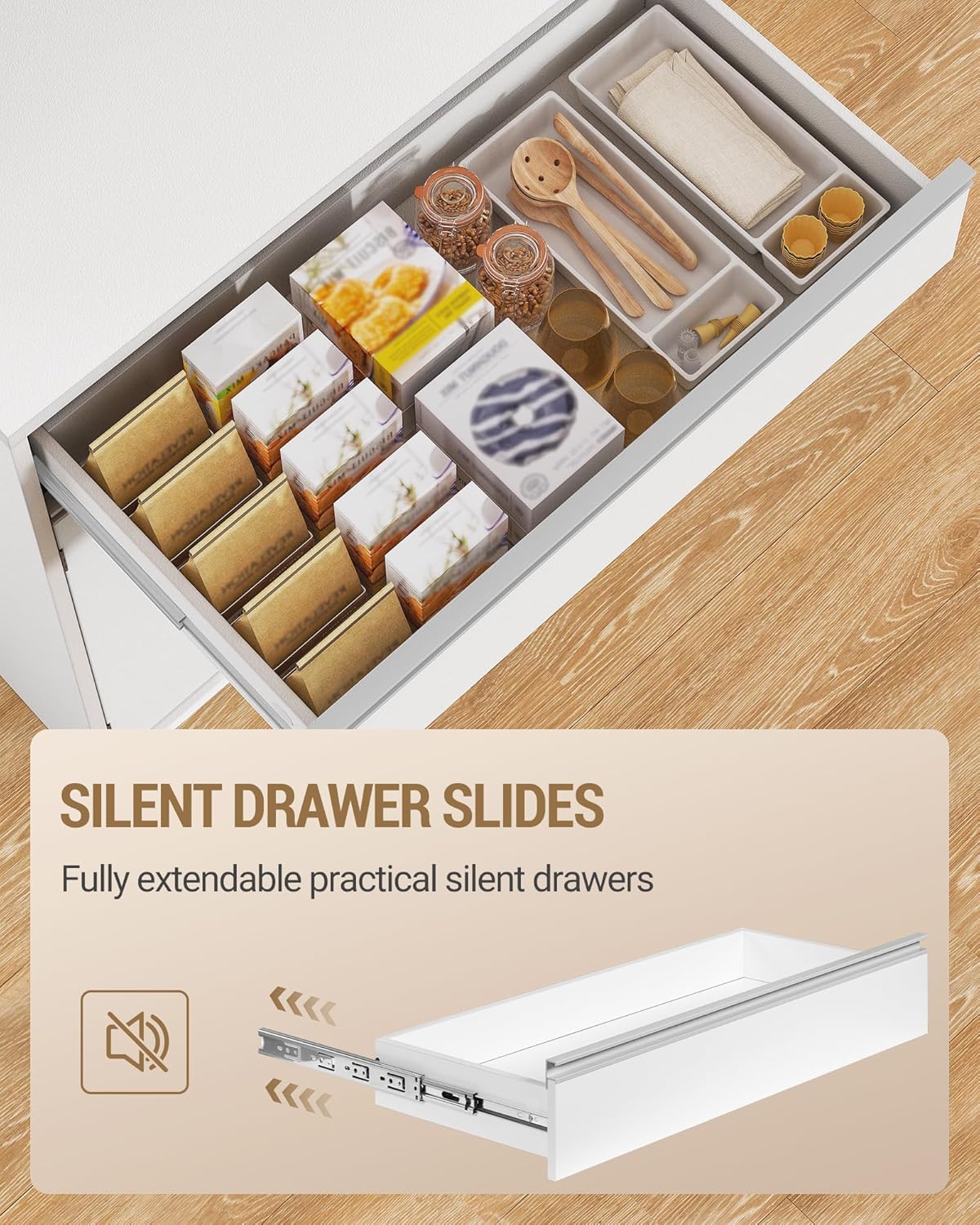 Hzuaneri Küchenschränke, Buffetschrank, Hochschrank mit Arbeitsplatte und 4 Staufächern, Verstellbare Einlegeböden, Geeignet für Küche oder Wohnzimmer, 40 x 75 x 180 cm, Hanf-Weiß, PT40003XV1