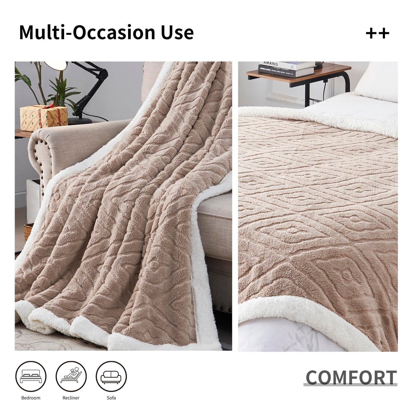 EAQ Cuddly Fluffy Sherpa Flannel Sofa Throw Blanket Sofa Blanket Double Face Extra Soft Living Room Sofa Throw Couch Blanket for Bed Sofa (Grey, 150 x 200 cm)