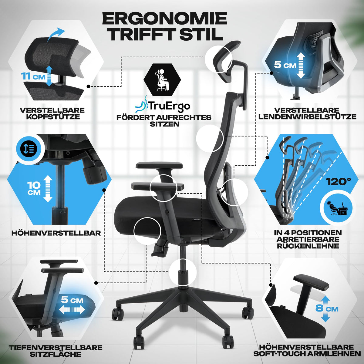 M2 Ergonomic Office Chair, Test Winner with Adjustable Armrest without Headrest for Maximum Freedom of Movement, Back-Friendly, Comfortable Desk Chair for Office and Home Office Chair