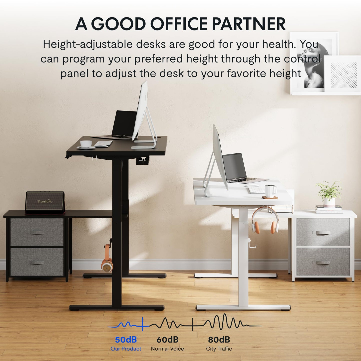 FLEXISPOT Height-Adjustable Desk, Electrically Height-Adjustable, L-Shaped with Drawers and Reversible Storage Space, Ergonomic Standing Seat Table, 160 x 70 cm, White