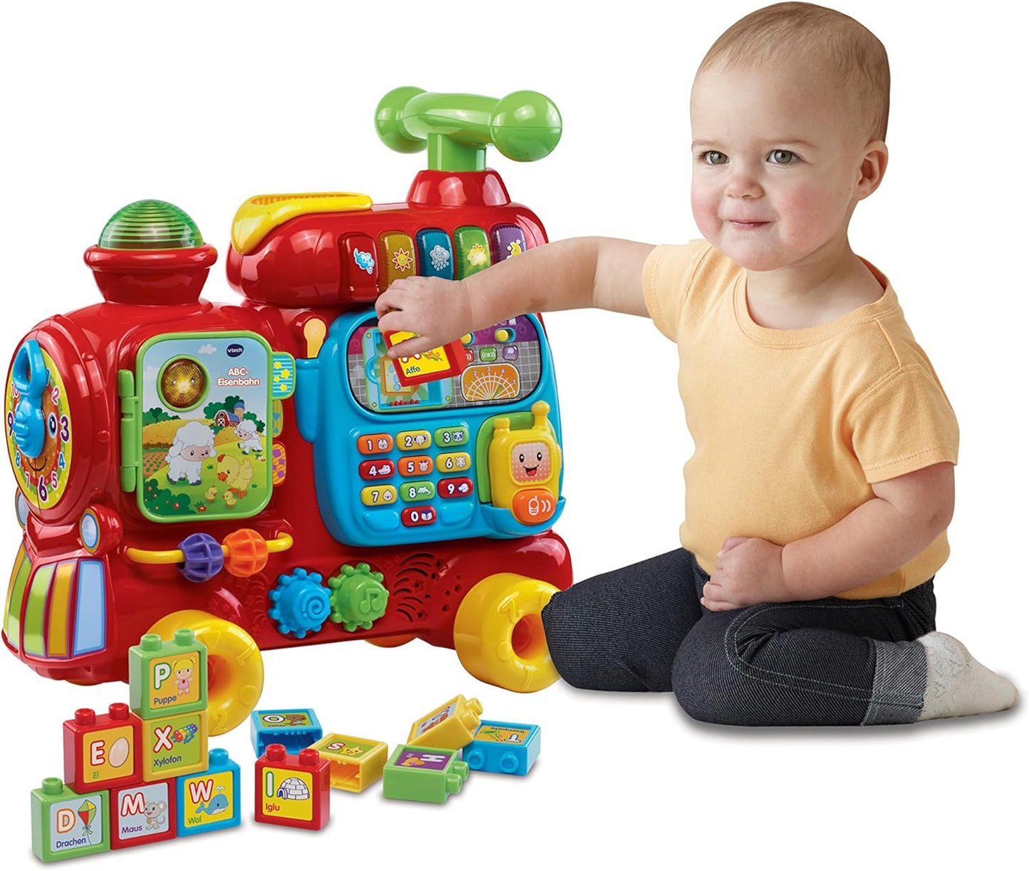 VTech Baby ABC Railway - Ride-on Vehicle, Pull or Walker and Play Board with Numbers, Letters, Colours, Animals and Music - For Children Aged 12-36 Months