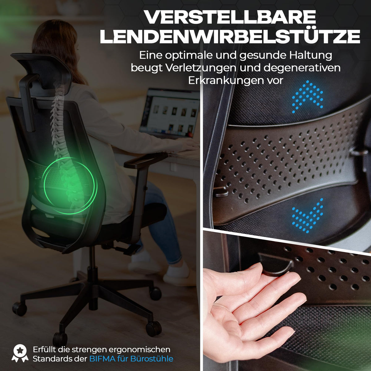M2 Ergonomic Office Chair, Test Winner with Adjustable Armrest without Headrest for Maximum Freedom of Movement, Back-Friendly, Comfortable Desk Chair for Office and Home Office Chair