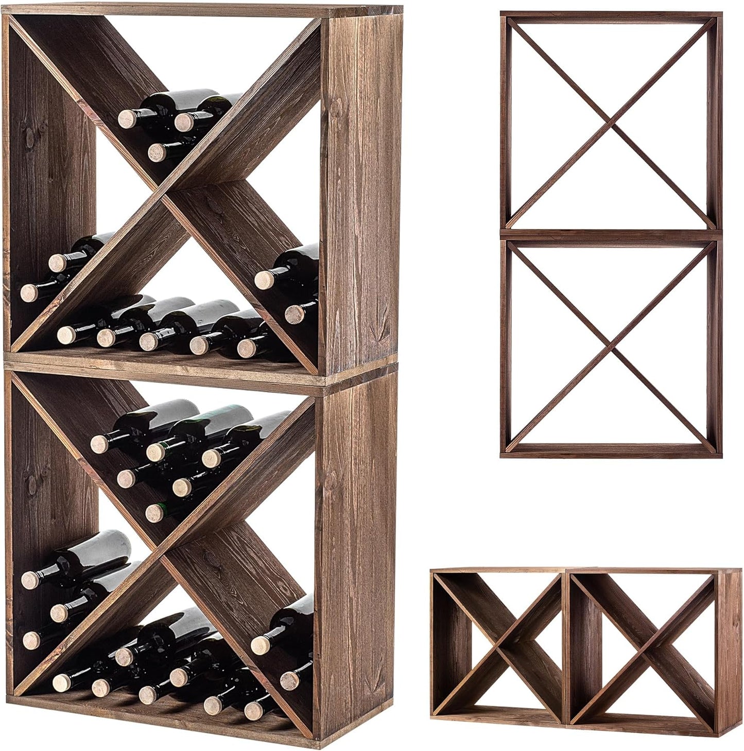 KADAX Wooden Wine Rack, 52 x 25.5 x 104 cm, Large Bottle Rack for Many Wine Bottles, Stackable Wine Stand, Shelf for Bottles, Rustic Wine Cabinet, Sturdy, Space-Saving, Made in EU