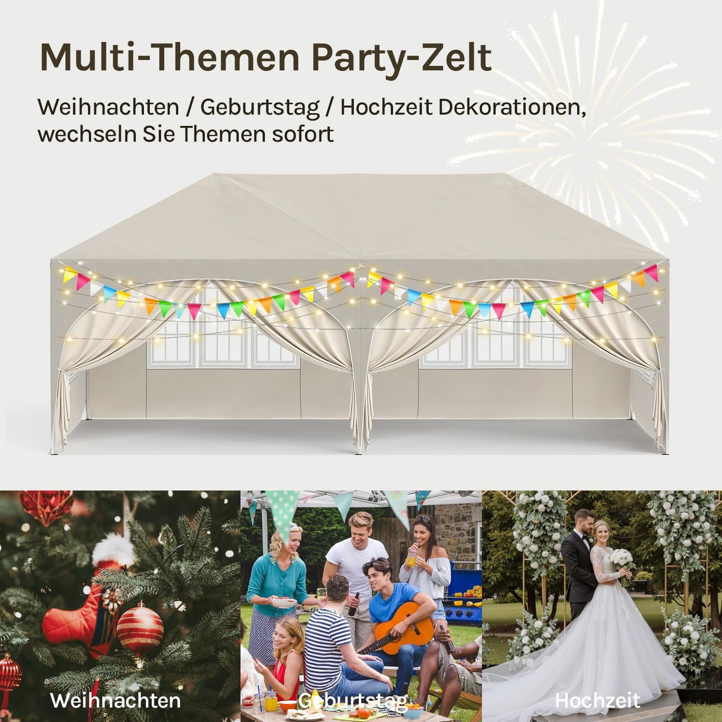 WOLTU Gazebo, Folding Gazebo, 3 x 6 m, with 6 Side Walls, Party Tent, Water-Repellent, UV Protection 50+, Height-Adjustable Garden Gazebo, with Carry Bag, for Outdoor Garden, Camping, Grey