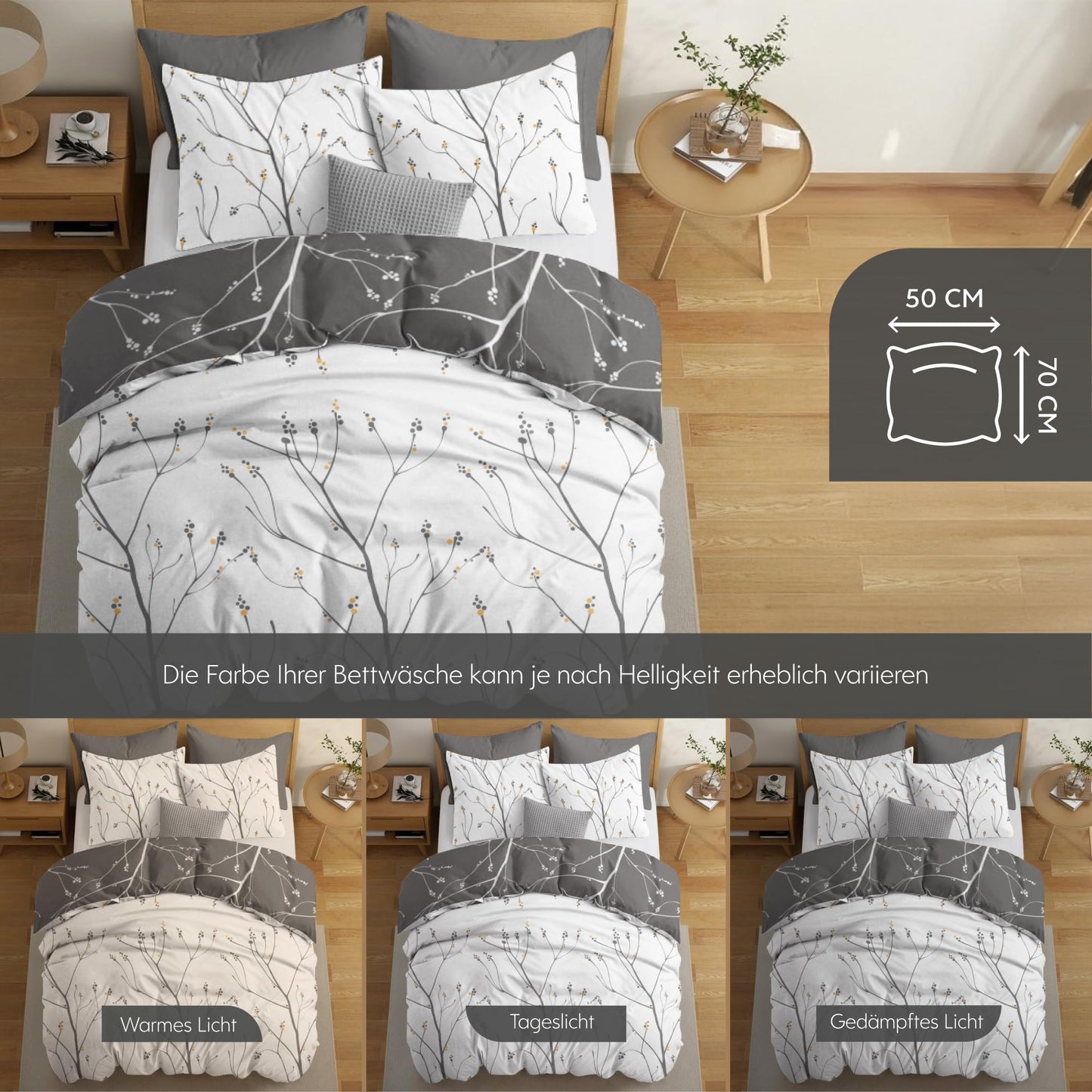 Dreamzie Bed Linen Set 155 x 220 cm with 2 Pillowcases 80 x 80 cm, Botanic Motif Sage Green, Adult Bed Linen, 155 x 220 cm, Made of 100% Microfibre, Certified, No Chemicals (OEKO TEX)