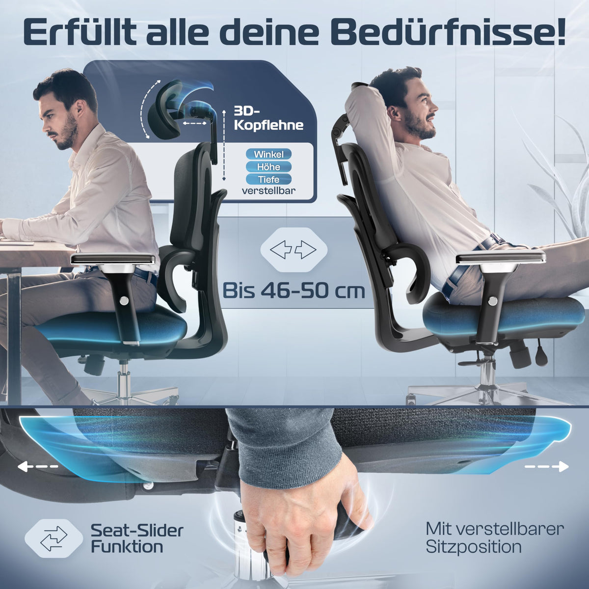 CLOUVOU BrightSeat Ergonomic Office Chair [Test Winner] Desk Chair 100% Individually Adjustable Office Chair & Gaming Chair Computer Chair Home Office Chair Ergonomic Swivel Chair 150 kg
