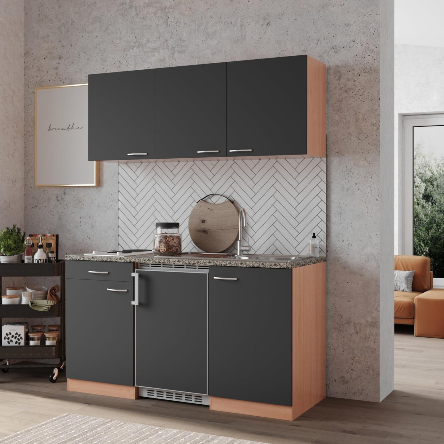 Respekta Gerda KB150BG Kitchen Unit with Electrical Appliances Width 150 cm Grey