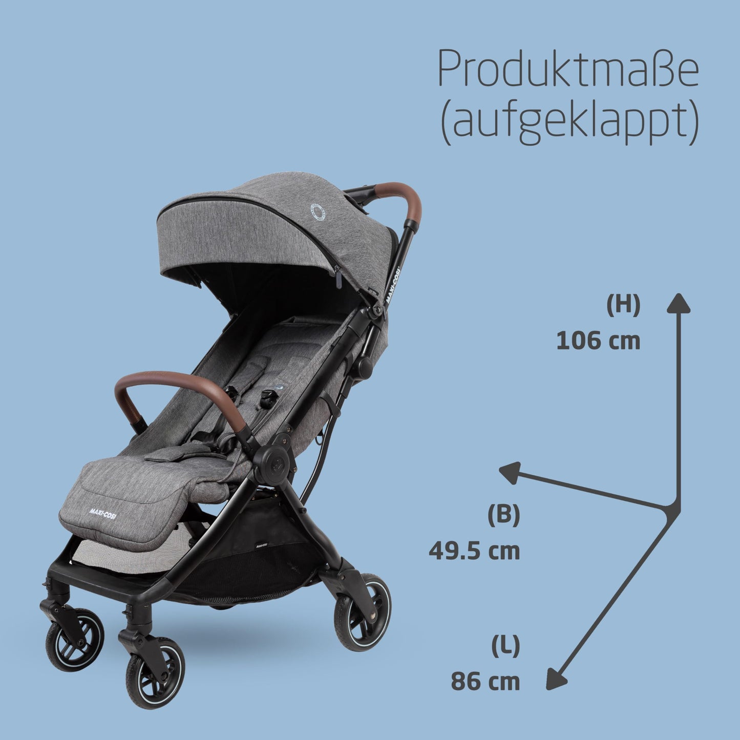 Maxi-Cosi Eva3 Baby Stroller, 0-4 Years, 0-22 kg, Baby Pram, Lightweight and Compact, Flat Reclining Position, 3 Reclining Positions, Automatic with 1 Hand Folding, Carry Strap, Essential Black