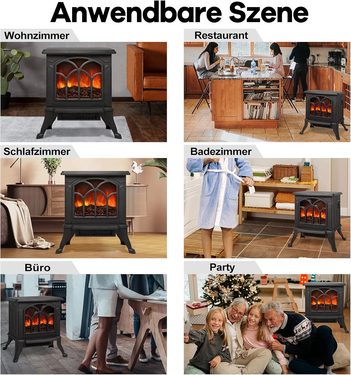 XMTECH 1500W Elektrokamin mit Heizlüfter Elektrischer Kamin Heizung, Heizer Ofen mit LED Kaminfeuer Flammeneffekt, PTC Heizleistung, geräuscharm, schwarz