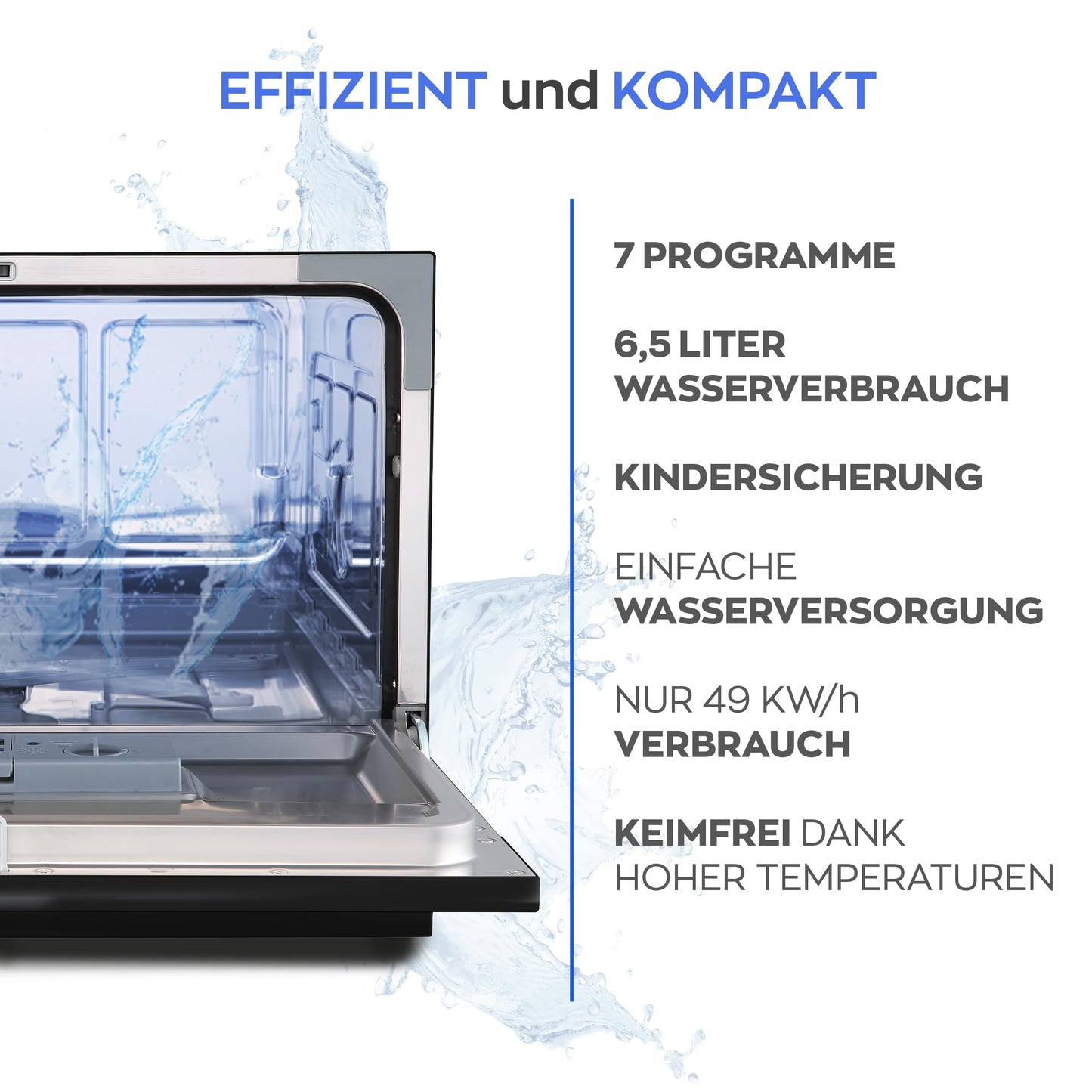 Heinrich´s Portable Mini Dishwasher, Dishwasher, Table Dishwasher with 6.5 L Consumption, Only with Water Connection, Small + Freestanding for Office, Camping/Motorhome, 7 Programmes, 1380 W