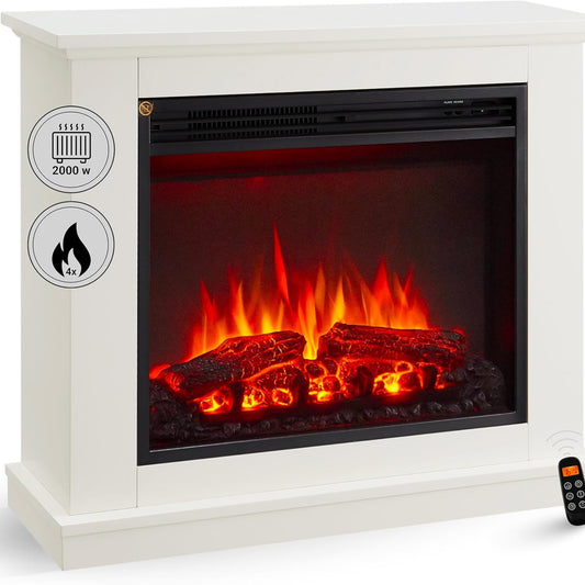 BALDERIA Phanos Electric Fireplace - Electric Standing Fireplace with Heating 1000/2000 W, Realistic 3D Flame Effect, Remote Control, Programmable, Timer, Thermostat - White (White)
