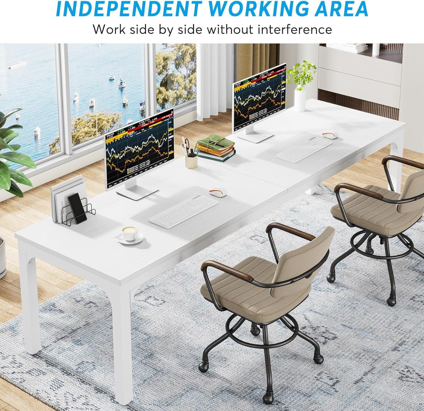 Tribesigns Desk, Computer Desk, 200 x 70 x 75 cm, Double Long Desk, PC Table, Office Table, Work Table, Dining Table, Office Furniture, Computer Desk, Conference Table for Home Office, Rustic Brown