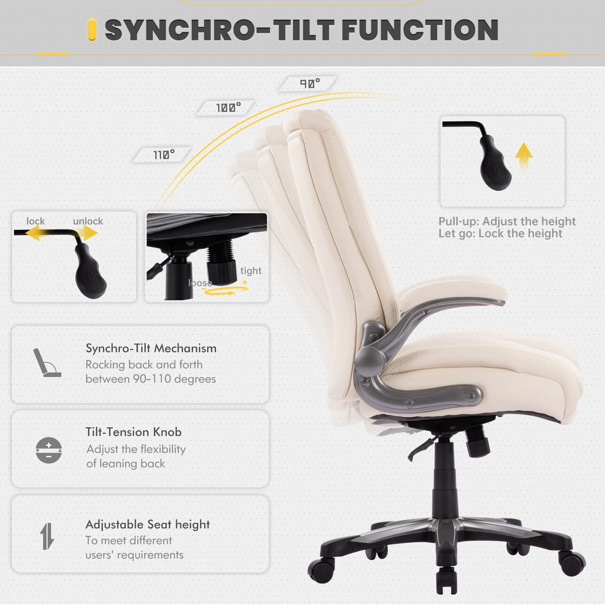 COLAMY XXL Office Chair [181 kgs] - High-Backed Executive Chair with Adjustable Armrests and Synchronous Mechanism - Extra Wide Seat (58 cm), Breathable Faux Leather - for Home Office / Office (Black)