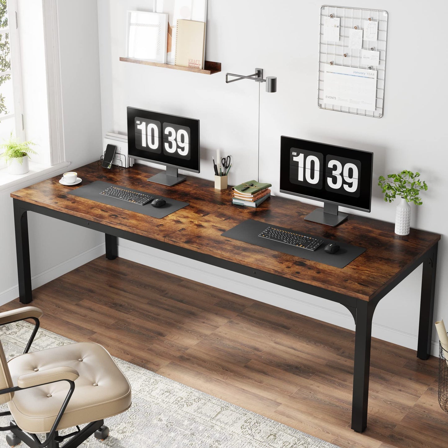 Tribesigns Desk, Computer Desk, 200 x 70 x 75 cm, Double Long Desk, PC Table, Office Table, Work Table, Dining Table, Office Furniture, Computer Desk, Conference Table for Home Office, Rustic Brown