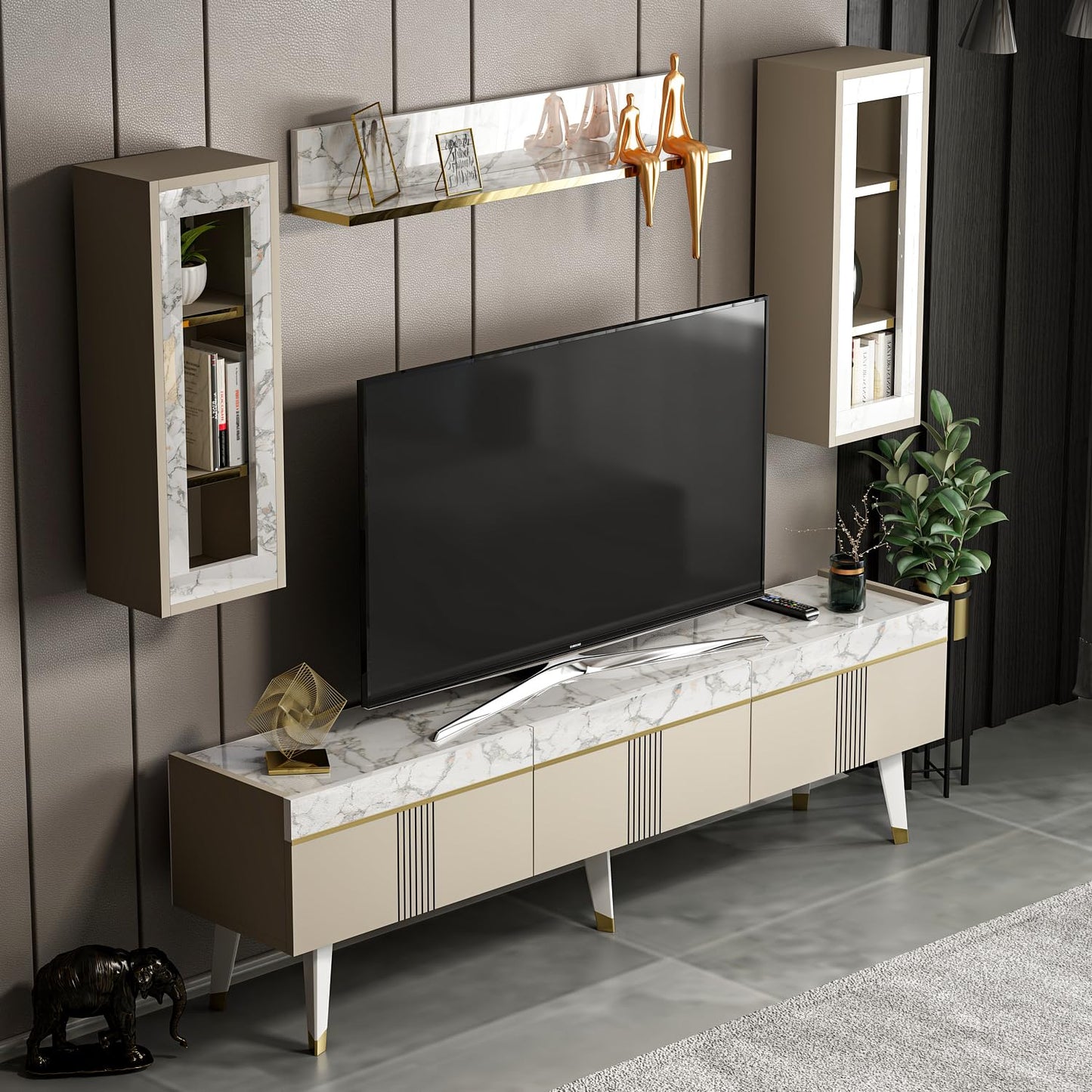 Homidea KARYA Coffee Table - Sofa Table - Living Room Table - Side Table in Elegant and Modern Design (Coffee Table - Beige/Marble)