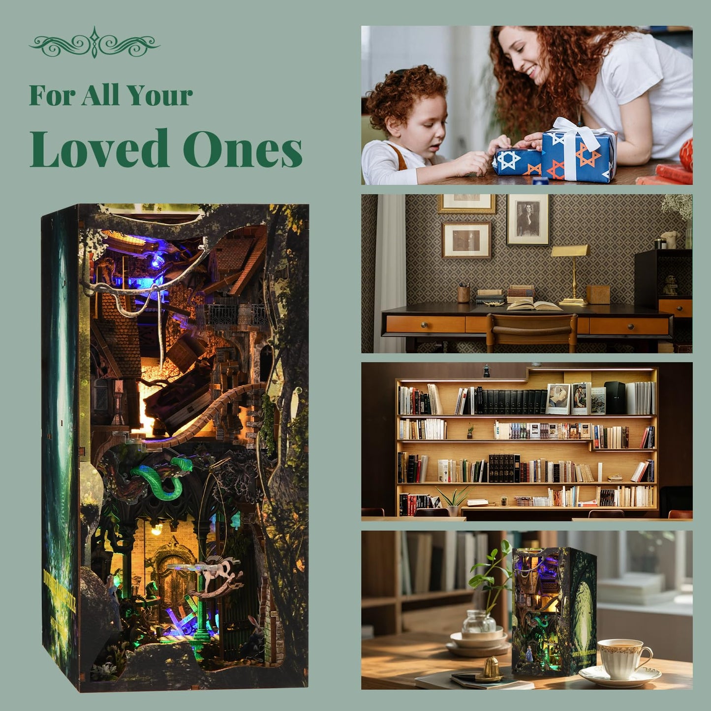 MiniCity Book Nook Kit, DIY Miniature Dollhouse Booknook Kit, 3D Wooden Puzzle Bookend Bookshelf Insert Decor for Teenagers and Adults (Library of Gods Max)