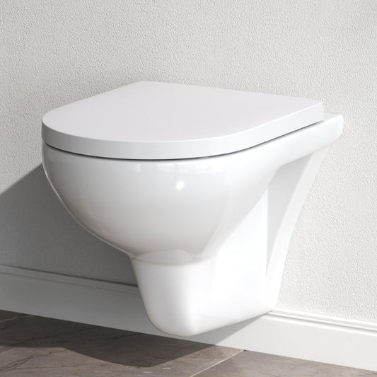 AM.PM X-Joy S - Spülrandlos Hänge WC, Tiefspül Toilette FlashClean, Wand WC mit Toilettendeckel mit Absenkautomatik, Hänge Toilette aus Keramik, Weiß, 50 cm lang