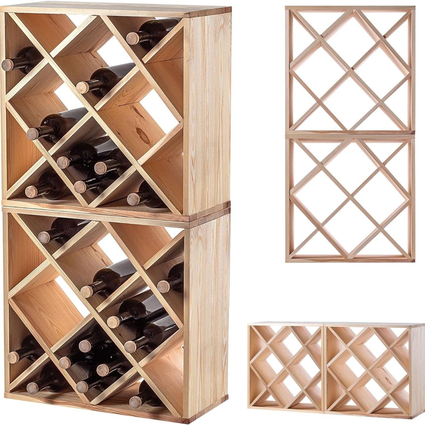 KADAX Wooden Wine Rack, 52 x 25.5 x 104 cm, Large Bottle Rack for Many Wine Bottles, Stackable Wine Stand, Shelf for Bottles, Rustic Wine Cabinet, Sturdy, Space-Saving, Made in EU