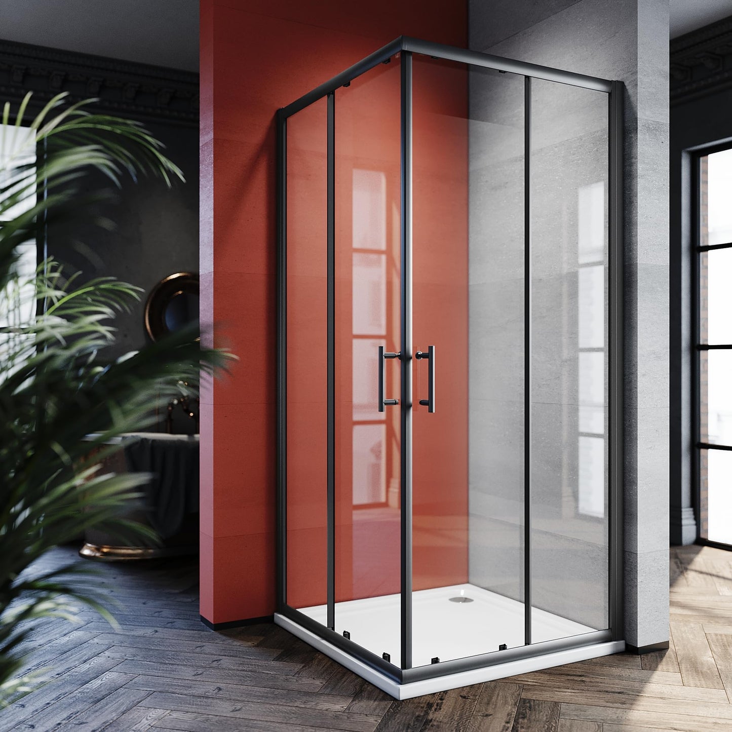 SONNI 80 x 80 cm Corner Entry Shower Cubicle without Shower Tray, Safety Glass Sliding Door Corner Shower Enclosure Shower Sliding Door Glass
