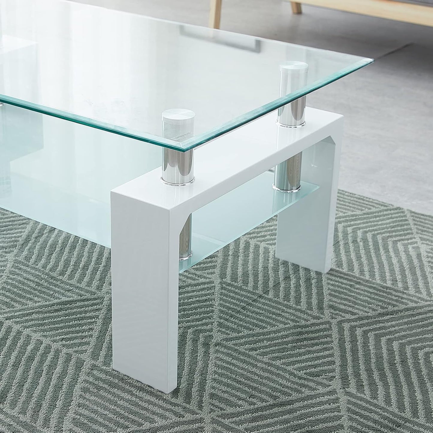 CLIPOP Rectangular Coffee Table Made of Tempered Glass, Living Room Table, Modern Sofa Table with Storage Space, Coffee Table, Glass Table with Lower Shelf for Living Room, Balcony, Bedroom, 100 x 60