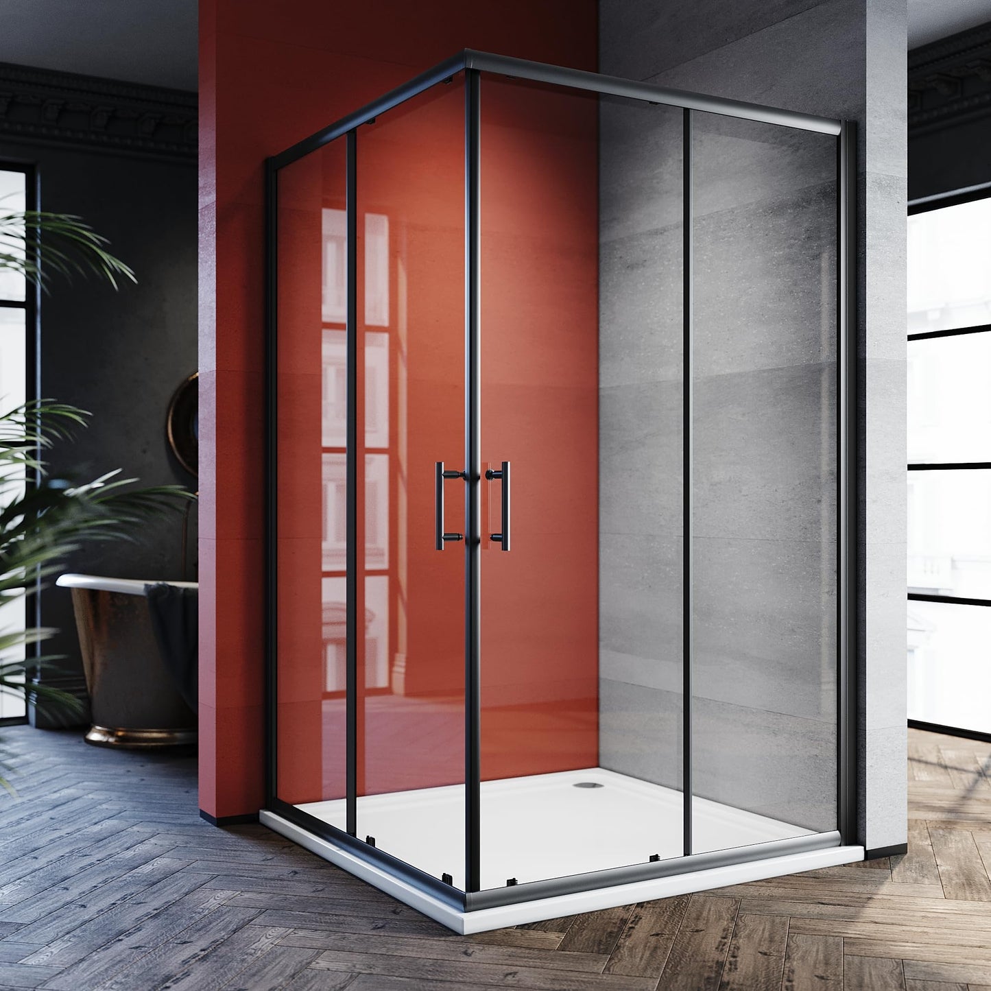 SONNI 80 x 80 cm Corner Entry Shower Cubicle without Shower Tray, Safety Glass Sliding Door Corner Shower Enclosure Shower Sliding Door Glass