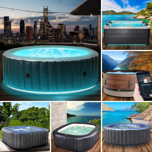 BRAST® Whirlpool aufblasbar MSpa | 4-8 Personen | viele Modelle rund und eckig | Ø 125-224cm | In- Outdoor Pool | bis zu 144 Massagedüsen | inkl. Aufblasfunktion Abdeckung Timer Heizung | Duet