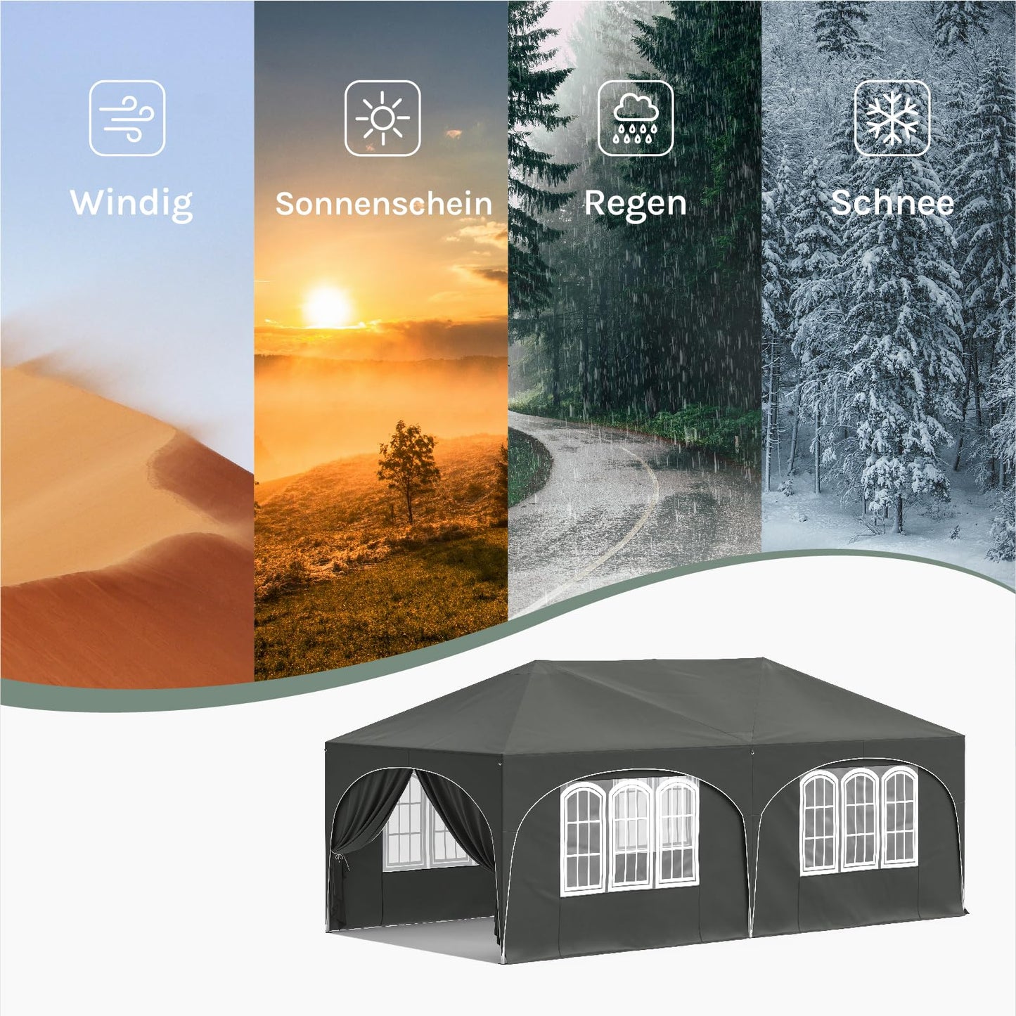 WOLTU Gazebo, Folding Gazebo, 3 x 6 m, with 6 Side Walls, Party Tent, Water-Repellent, UV Protection 50+, Height-Adjustable Garden Gazebo, with Carry Bag, for Outdoor Garden, Camping, Grey