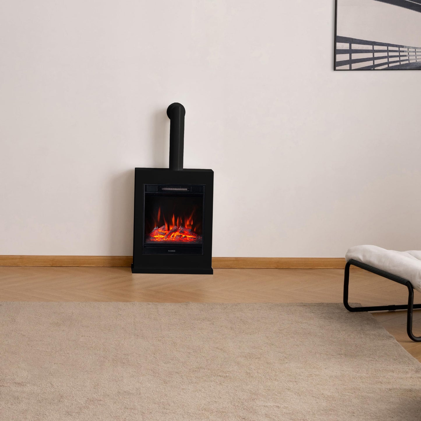 Kalle Electric Fireplace with Heater, 3D Flame Effect, Remote Control (White)