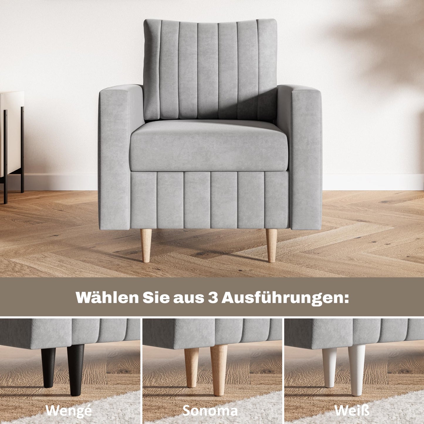 MOTIVENA Leo Sofa Set, Sofa Set 3 2 1 Living Room, Sofa 3 2 1 Set, Couch Set, Futon Set, Living Room Couch Set, Couch 3 2 1 Set, Bonell Spring Core (H4), Velvet, Grey Light Grey