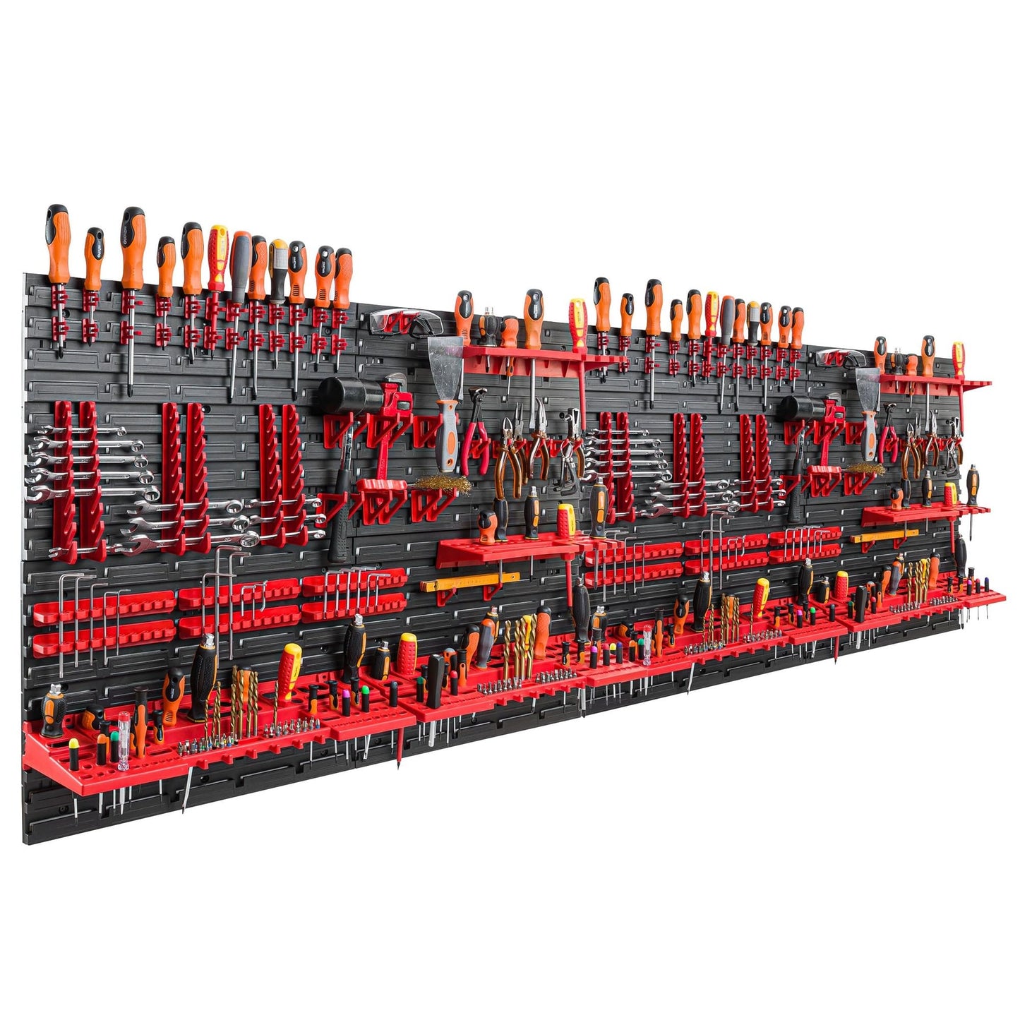 Storage System Wall Shelf 230 x 78 cm, Tool Holders, 46 Pieces Stacking Boxes, Storage Shelves, Storage Boxes, Extra-Strong Wall Shelves, Expandable Workshop Shelving, Workshop Shelves