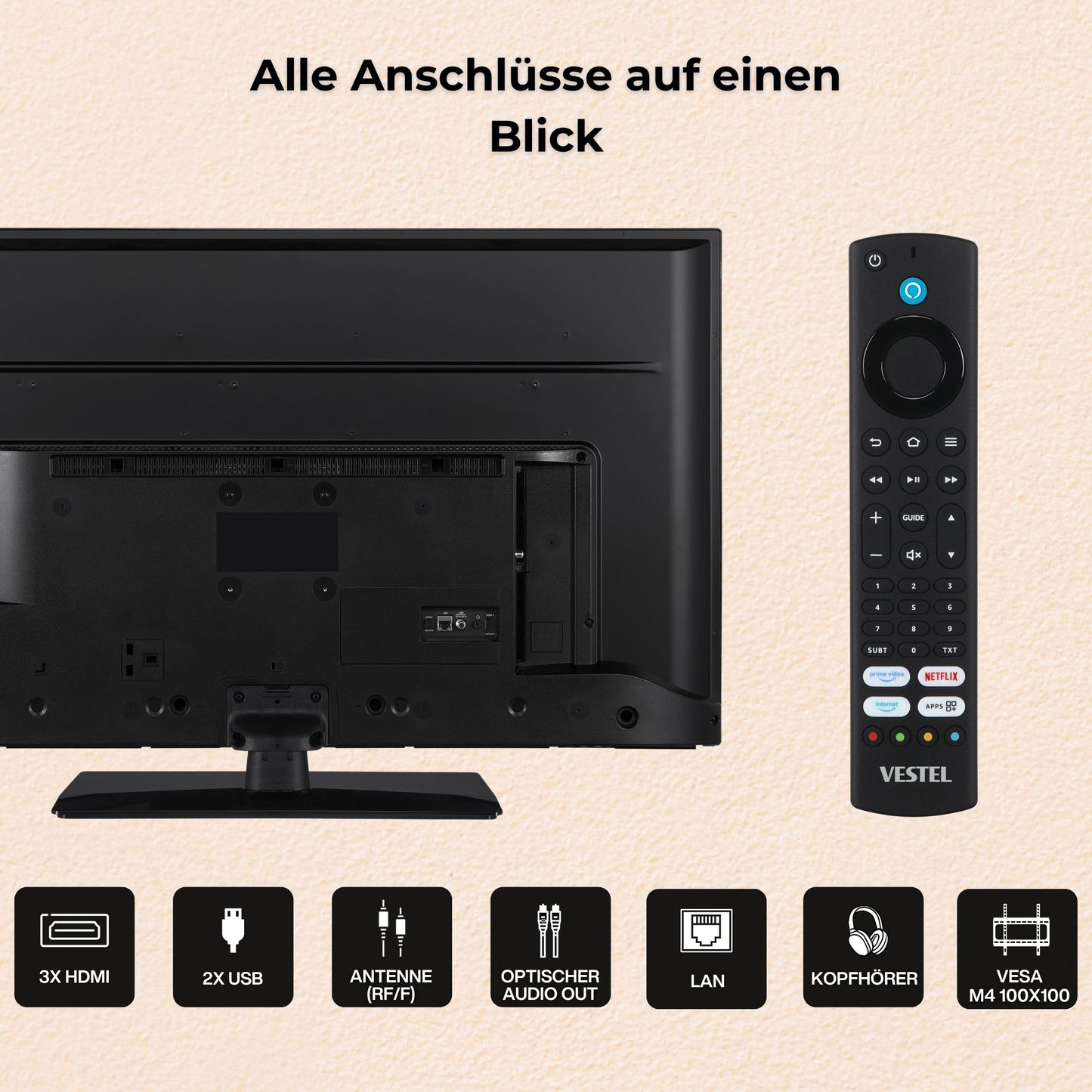 Vestel Fernseher 50 Zoll Smart TV Powered by TiVo, 4K UHD Fernseher mit Dolby Vision HDR, Dolby Atmos und integriertem Triple-Tuner, LED TV 50UT9740 schwarz