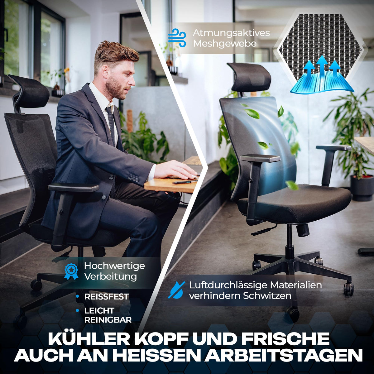 M2 Ergonomic Office Chair, Test Winner with Adjustable Armrest without Headrest for Maximum Freedom of Movement, Back-Friendly, Comfortable Desk Chair for Office and Home Office Chair