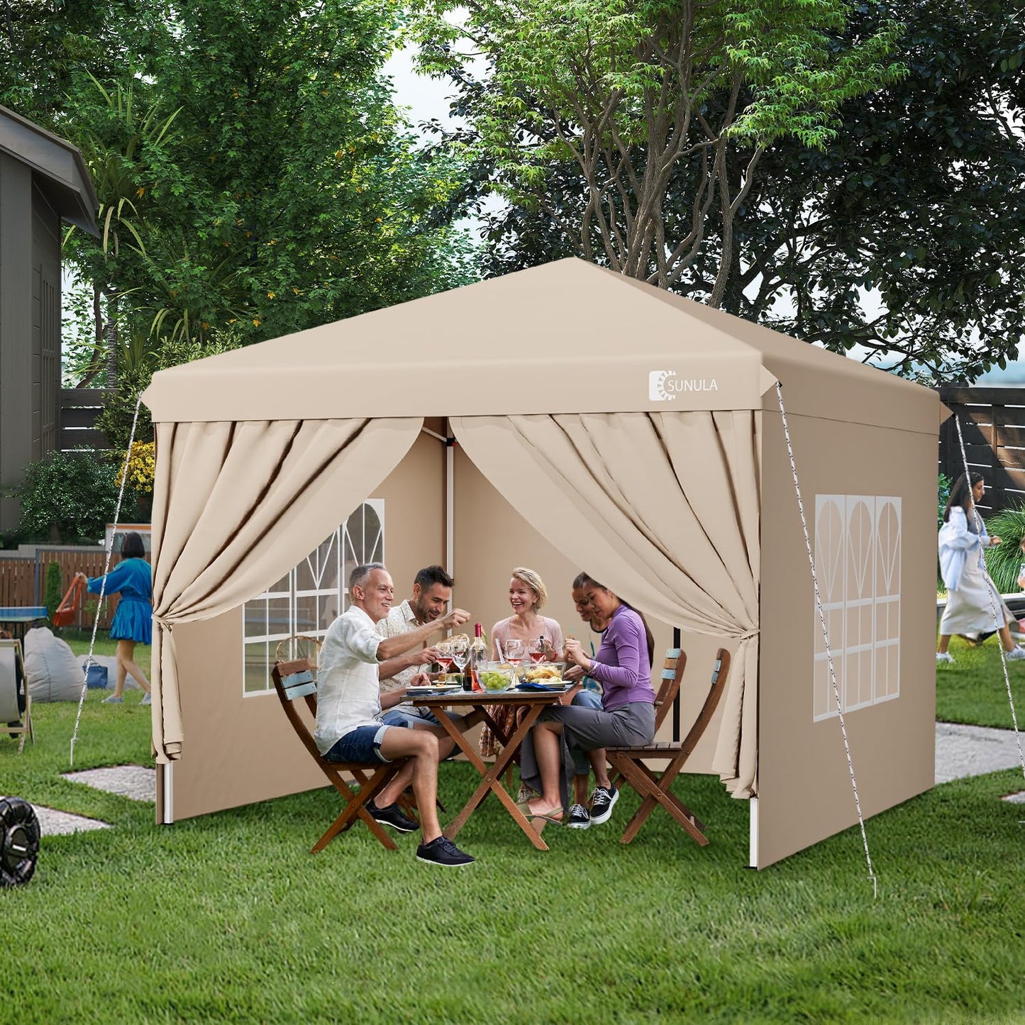 Gazebo 3 x 3 Waterproof Stable Winterproof with 4 Side Walls, Folding Gazebo 3 x 3 m with Thickened Tubes, Party Tent, Garden Gazebo, Folding Tent for Camping, Festival, Party (Grey)