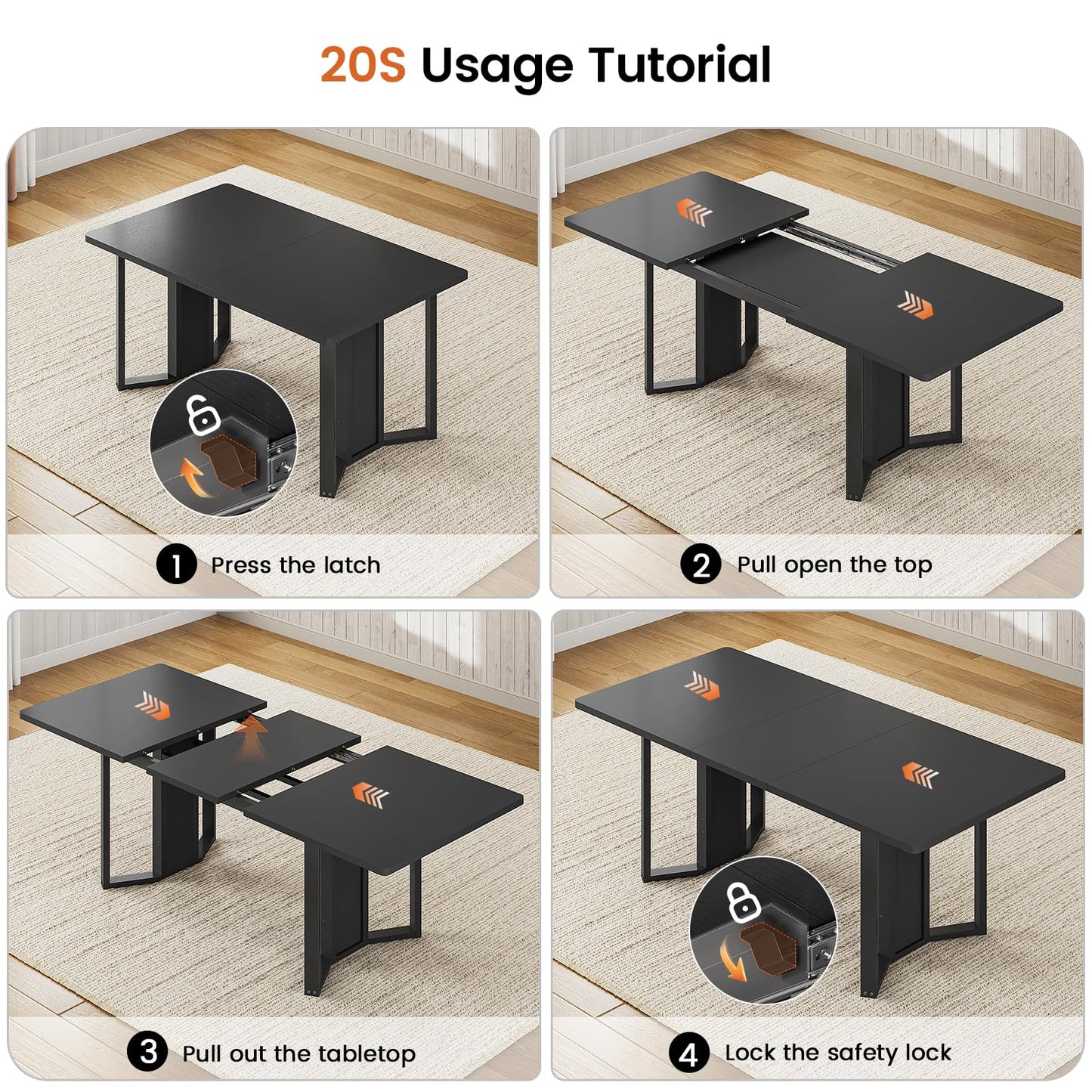 Itaar 5-Piece Dining Table Set for 4-6 People, 63" Extendable Kitchen Table and 4 Cushion Chairs, Dining Room Table with MDF Board & Metal Frame for Small Space, Easy Clean, Brown