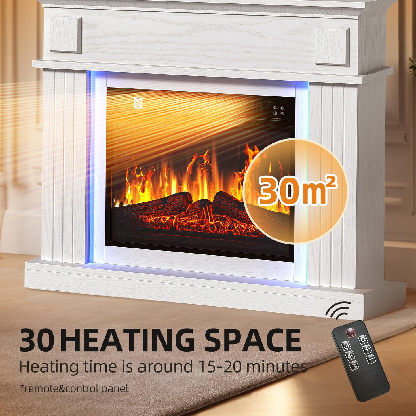 YITAHOME Electric Fireplace, 23 Inch Realistic 3D Flame Effect, Heat-Free Standing Electric Fireplace with Timer and 24-Colour LED Light Strip and Remote Control