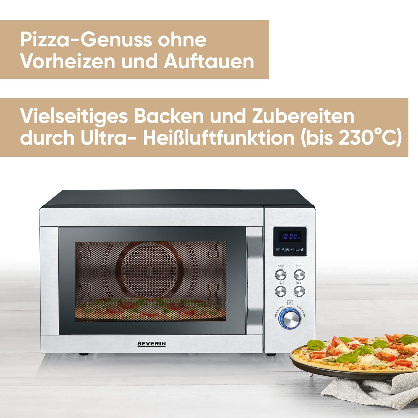 SEVERIN MW 7774 Microwave with Grill and Hot Air Function 3-in-1 for Defrosting, Cooking and Heating, Microwave with Turntable, Brushed Stainless Steel/Silver