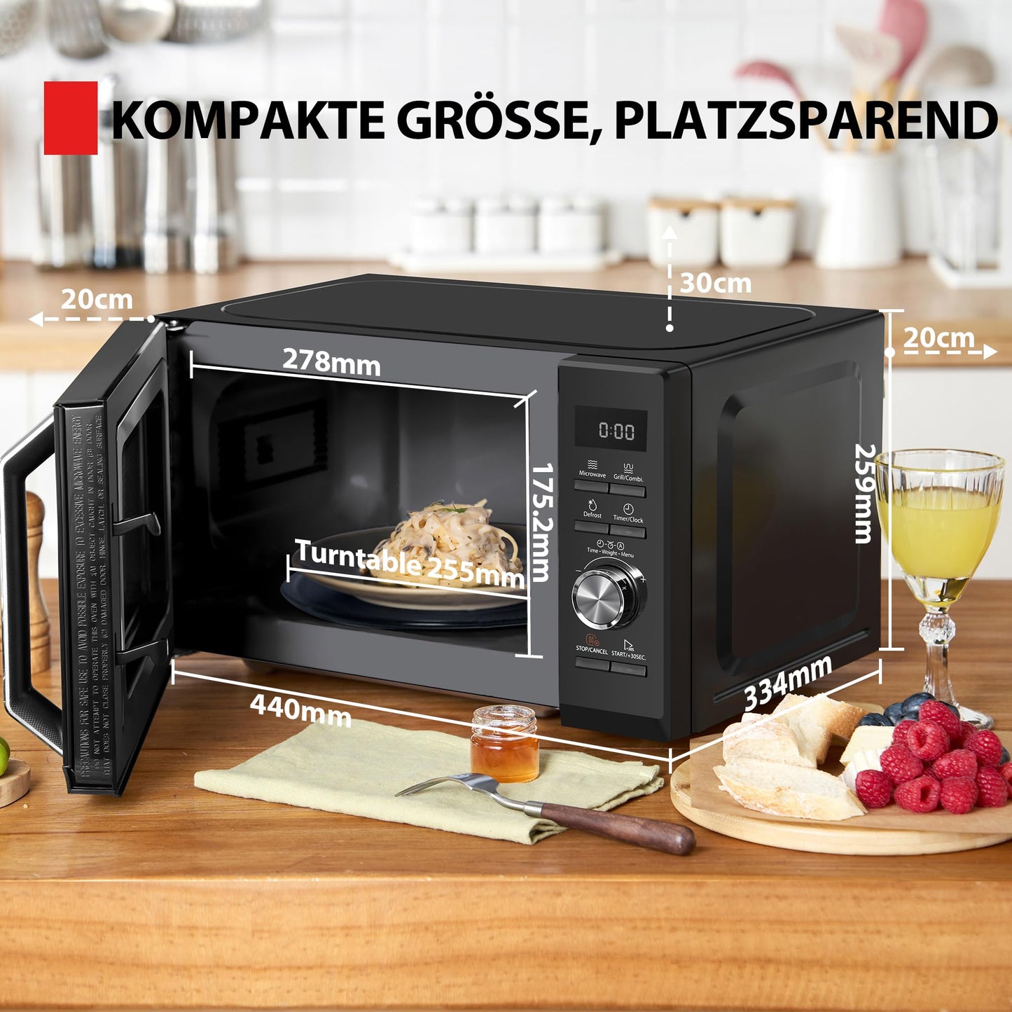 Toshiba MW3-AG20PE(BK) Mikrowellen mit Grill 20L 3-in-1 Mikrowellenherd, Chef-Abtauung, Mikrowelle, Grill, Kombi, 5 Leistungsstufen, 8 Automatikprogrammen, Einfacher Reinigung, Schwarz