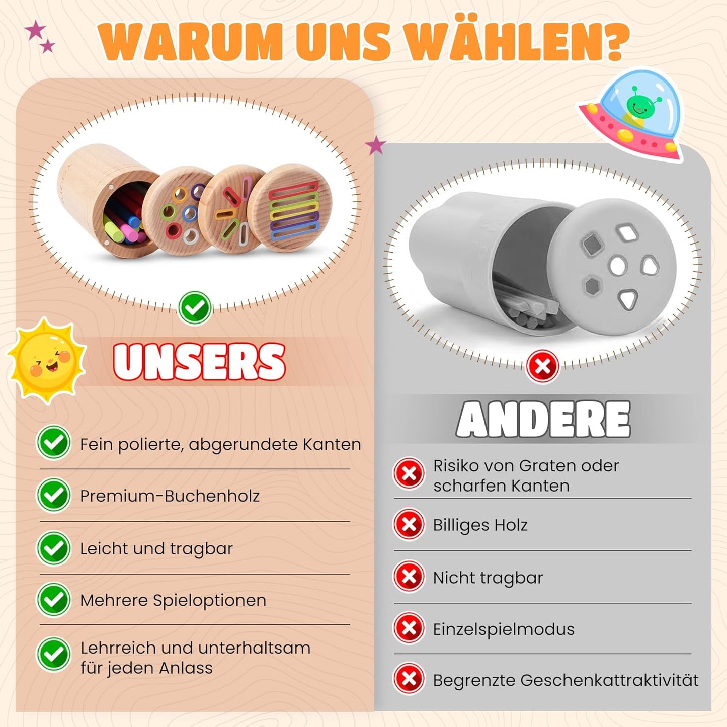 YAANI Montessori Sorting Sticks, Montessori Toy from 1 Year, Baby Toy 6 Months, Montessori Toy Baby, Toy from 2 Years, Montessori Toy from 3 Years