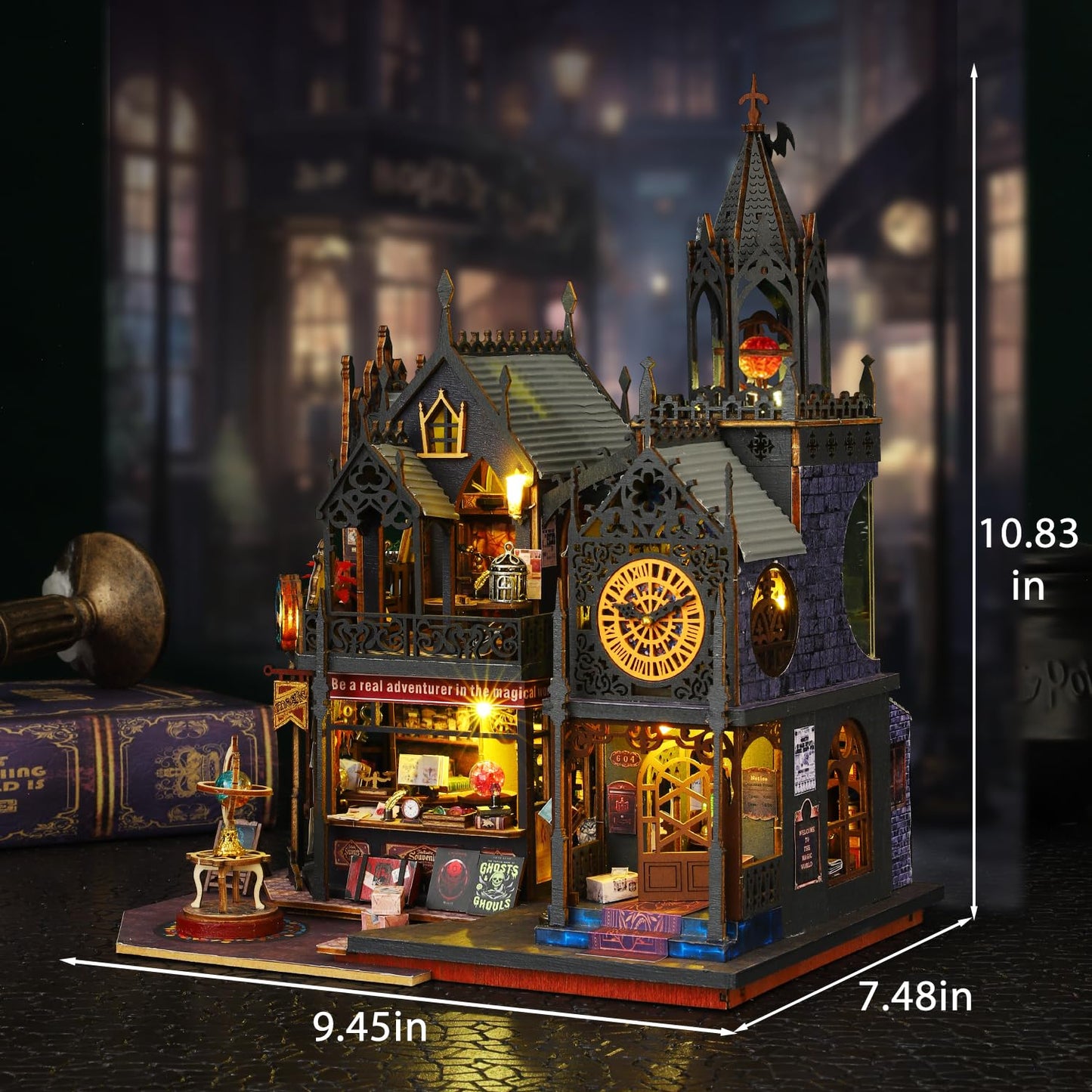 Mostop DIY Miniature Dollhouse Kit,Wooden Dollhouse Construction Kit,Miniature House Kit with LED Light und Bewegungen,Creative Room Idea for Children/Adults,Magic House,DIY Kits (Twilight Book City)