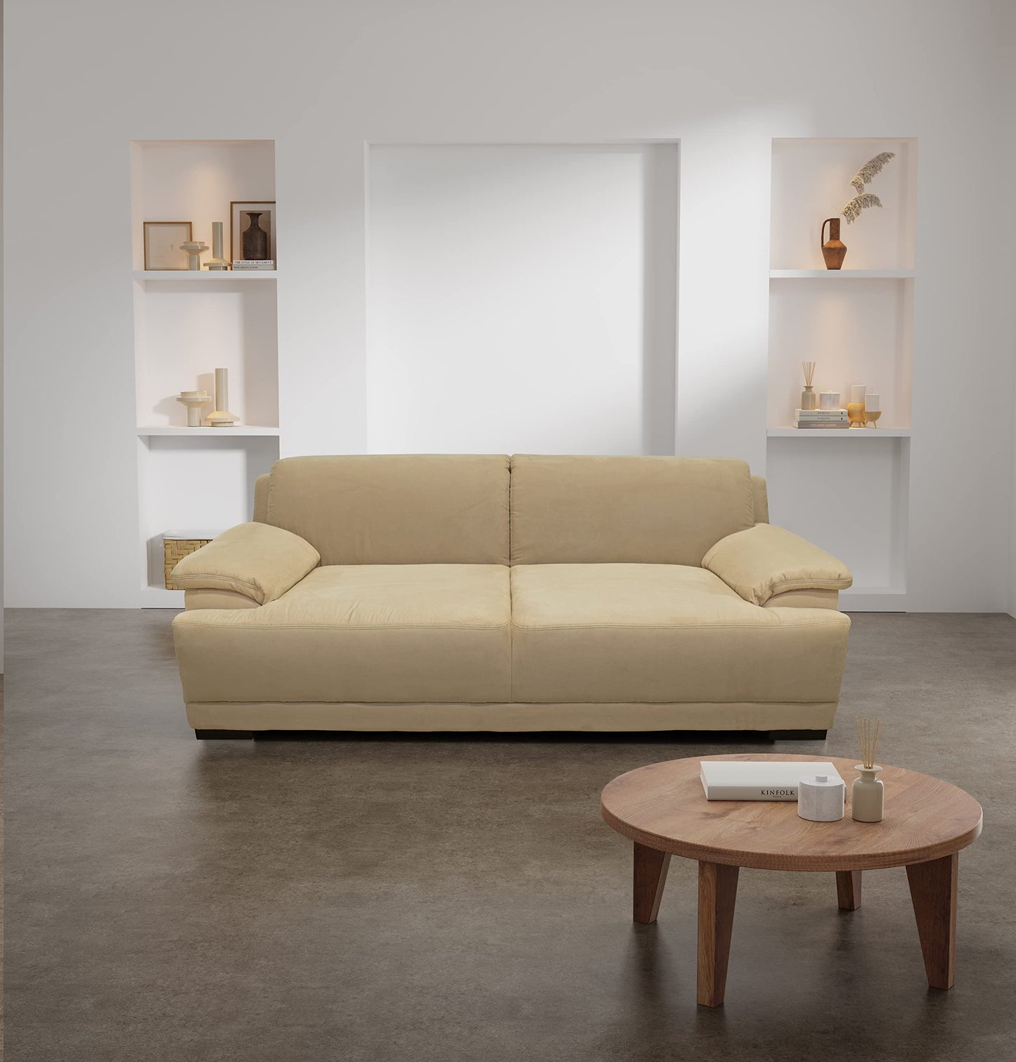DOMO. collection Sofa Telos, 3-Sitzer Boxspringsofa, 3er Sofa mit Boxspringfederung, zeitlose Couch mit breiten Armlehnen, Polstergarnitur 218 x 96 x 80 cm (BxTxH), beige (hell)