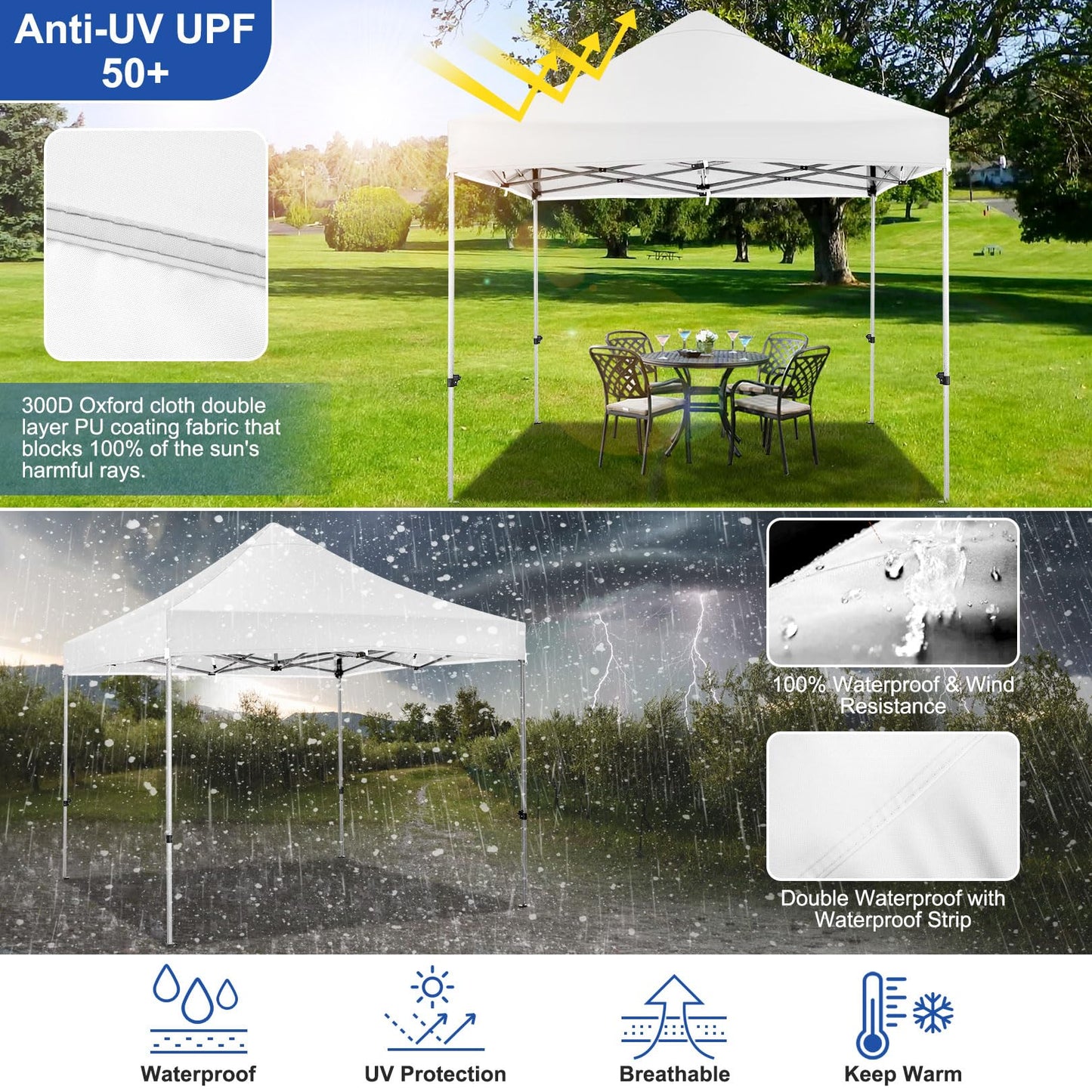 Tooluck Folding Gazebo, 3 x 4.5 m, Waterproof, Stable, Outdoor, Garden Party Tent, UV Protection 50+, with 4 Side Panels, Grey
