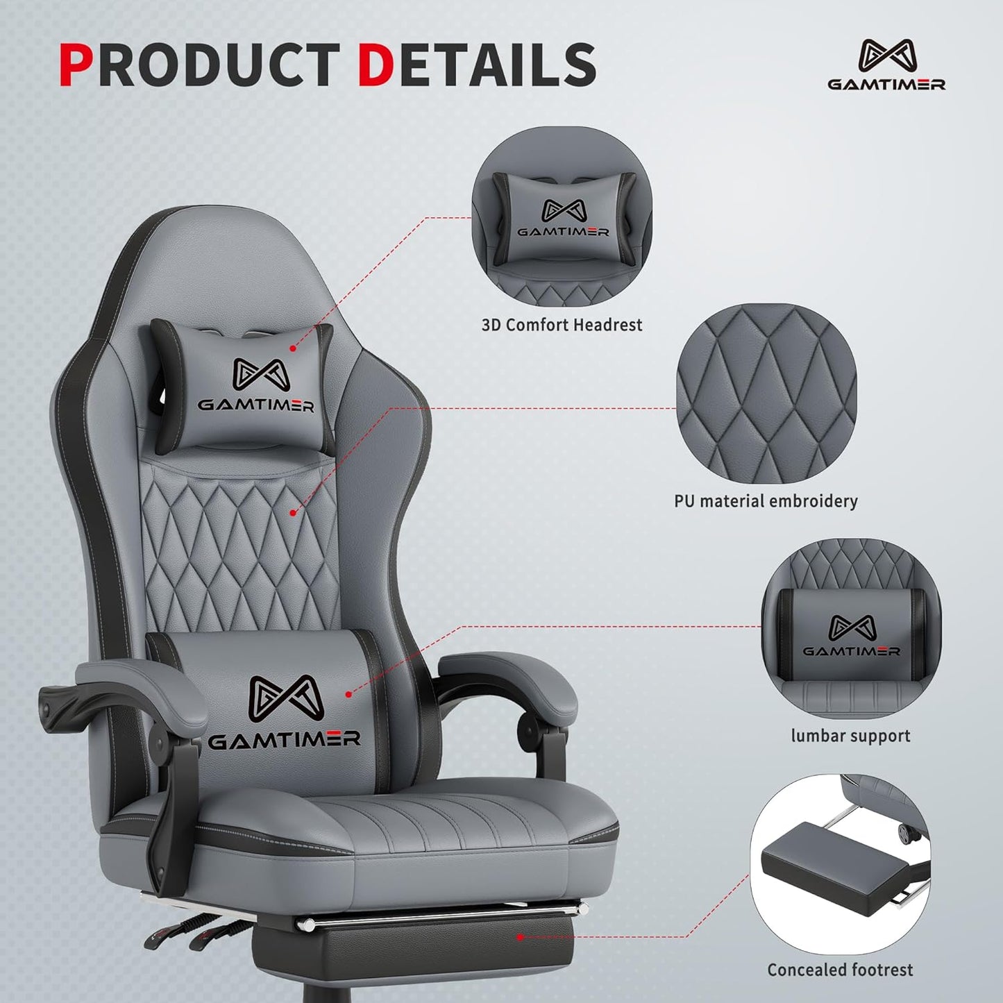 Gaming Chair, Ergonomic Office Chair, PC Chair, Gaming Chair, Lumbar Cushion and Footrest, PU Leather Gamer Chair, Adjustable Backrest from 90-155°, Height Adjustable 360° Swivel Chair (Pink)