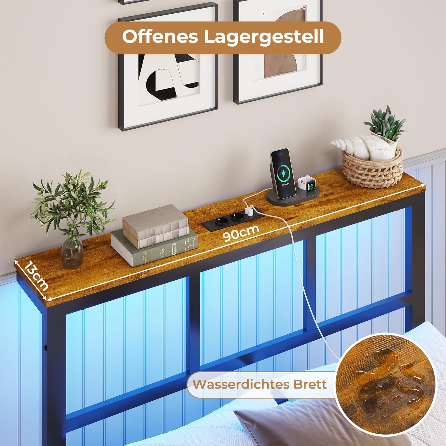 Brinlawb Bed 180 x 200 cm with Metal Slatted Frame