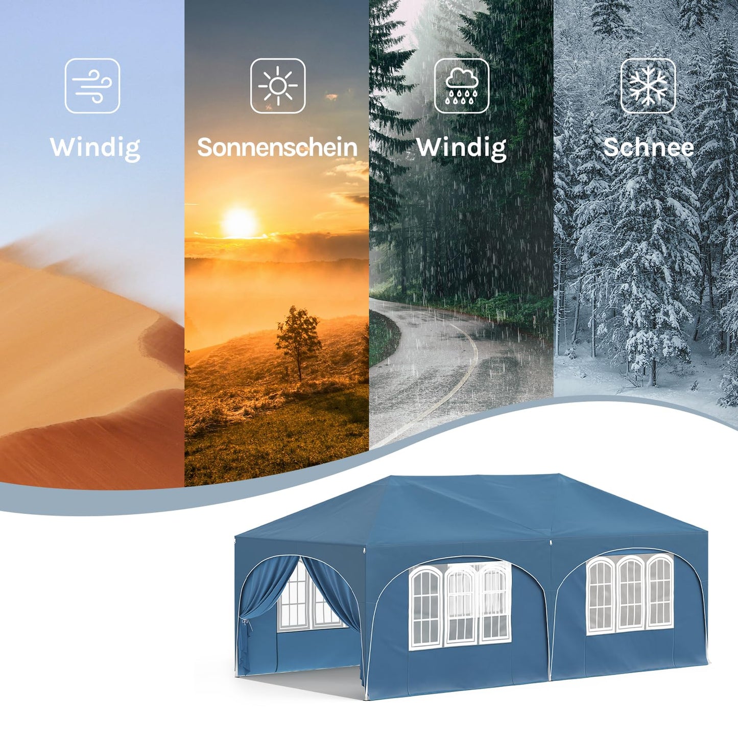 WOLTU Gazebo, Folding Gazebo, 3 x 6 m, with 6 Side Walls, Party Tent, Water-Repellent, UV Protection 50+, Height-Adjustable Garden Gazebo, with Carry Bag, for Outdoor Garden, Camping, Grey